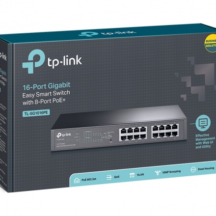 Switch 16-Port Gigabit Easy Smart PoE with 8-Port PoE+ TL-SG1016PE